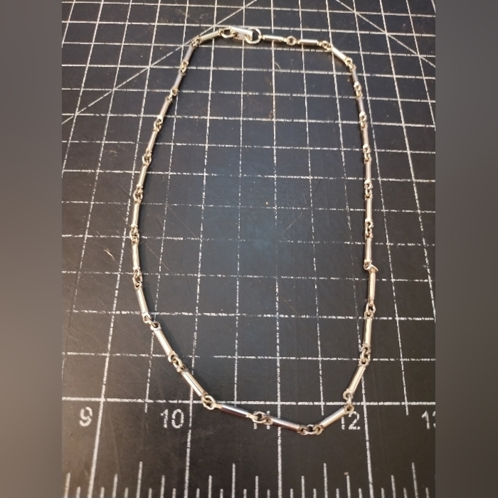 Vintage Link Bar Style Chain Necklace, 16 Inches Long, Silver Colour